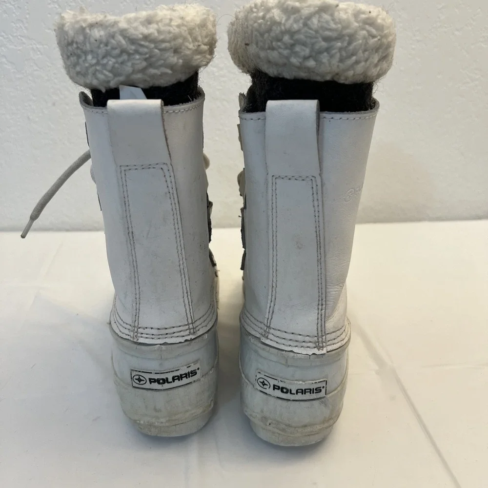 Polaris Winter Snow Boots Womens Sz 6 White‎ Steel Shank Mid Calf Lace Up Lined